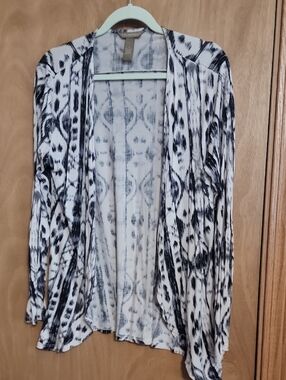 Bit & Bridle Black and White Open-Front Printed Cardigan